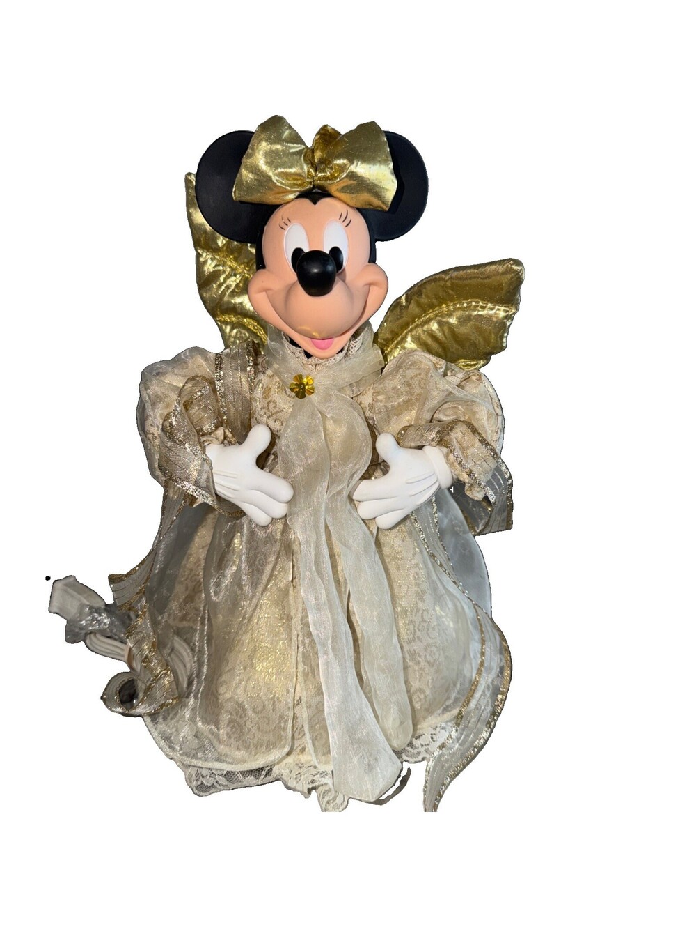 Disney Minnie Mouse Angel Christmas Tree Topper 13" Lighted 1997 Vintage Gold